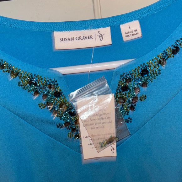 Susan Graver Tops - Susan Graver Blue Sleeveless Blouse with Beaded Neckline. NWT women’s size L